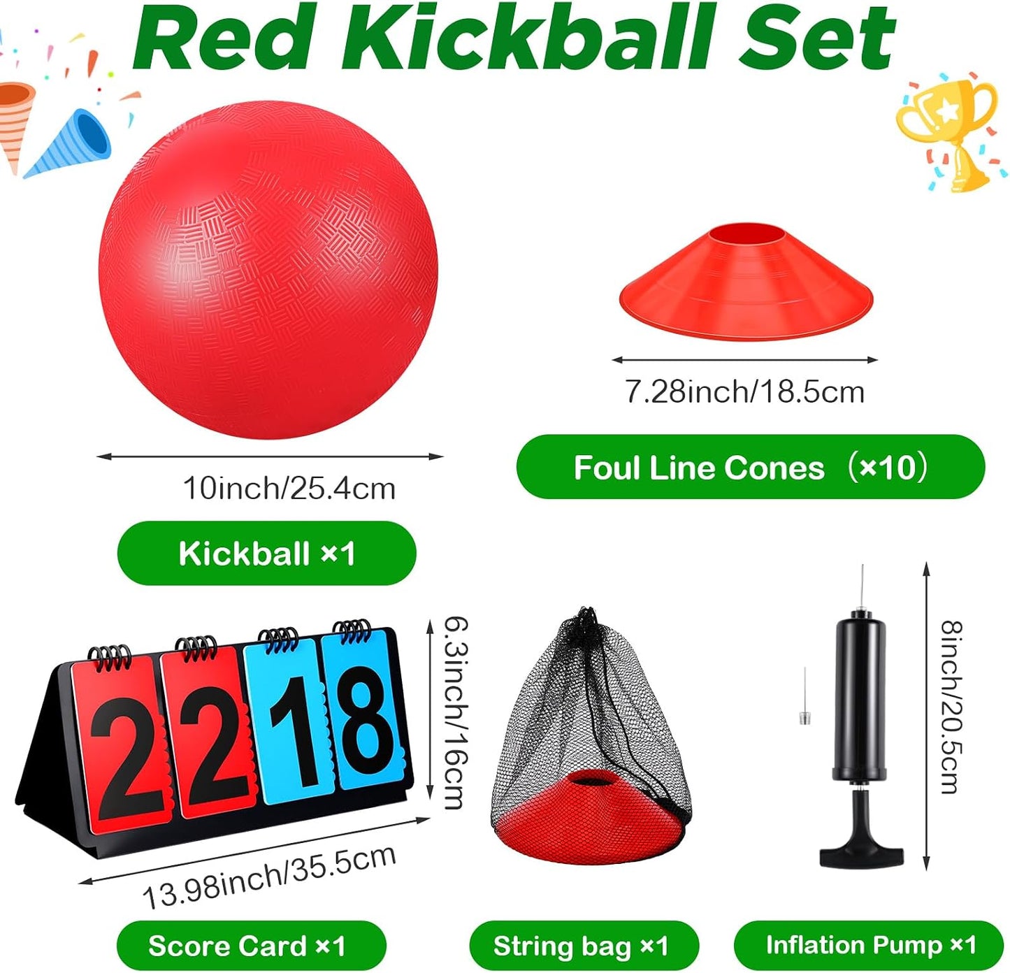 Set kickball 18 pzas pelota bases goma conos