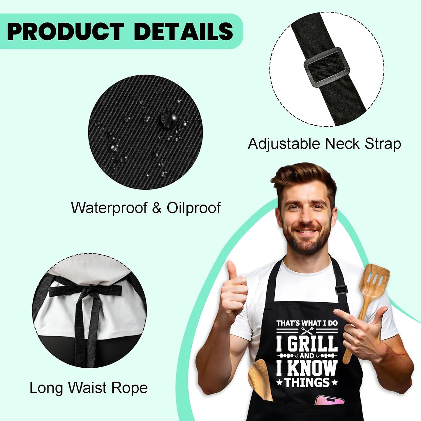 Delantal Ajustable Negro para Cocinar con Bolsillos