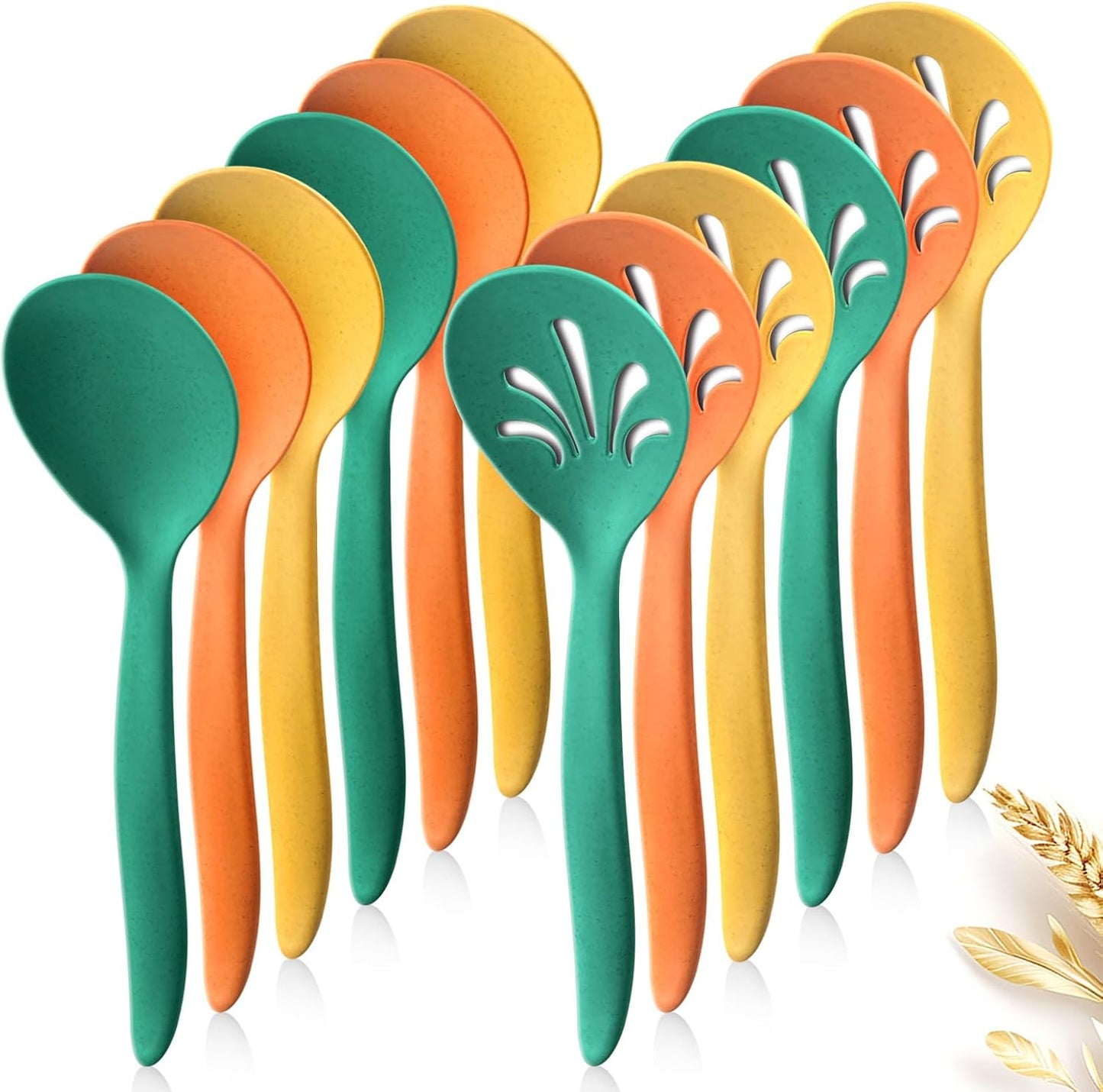 Set 12 cucharas plástico paja trigo servir y mezclar naranja