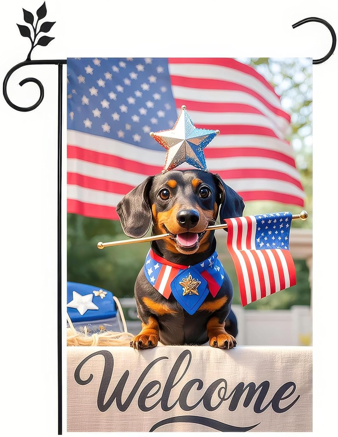 Bandera perro salchicha 4 de Julio 12x18pulg decoración exterior