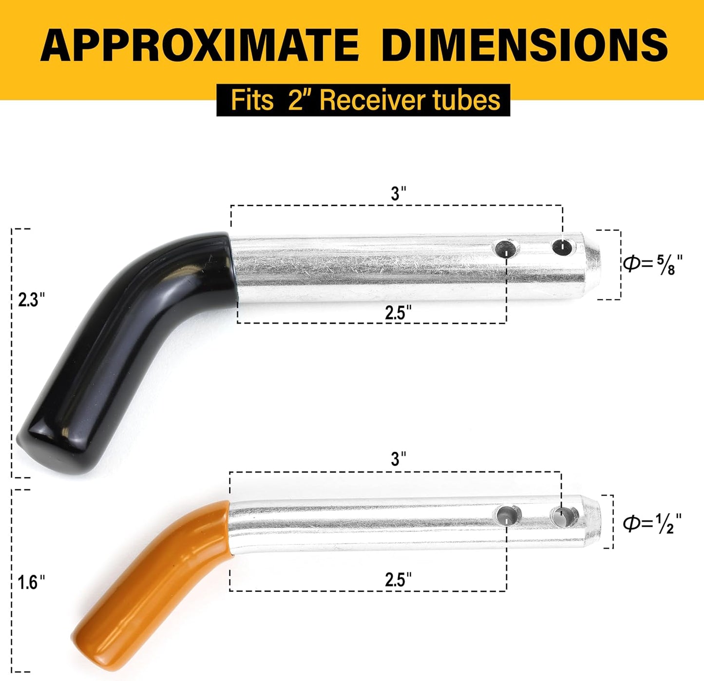 Set pasadores enganche remolque 5/8 y 1/2" 3 pzas