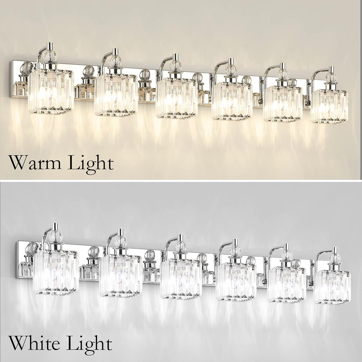 Luz tocador cristal 6 luces 48pulg cromada baño