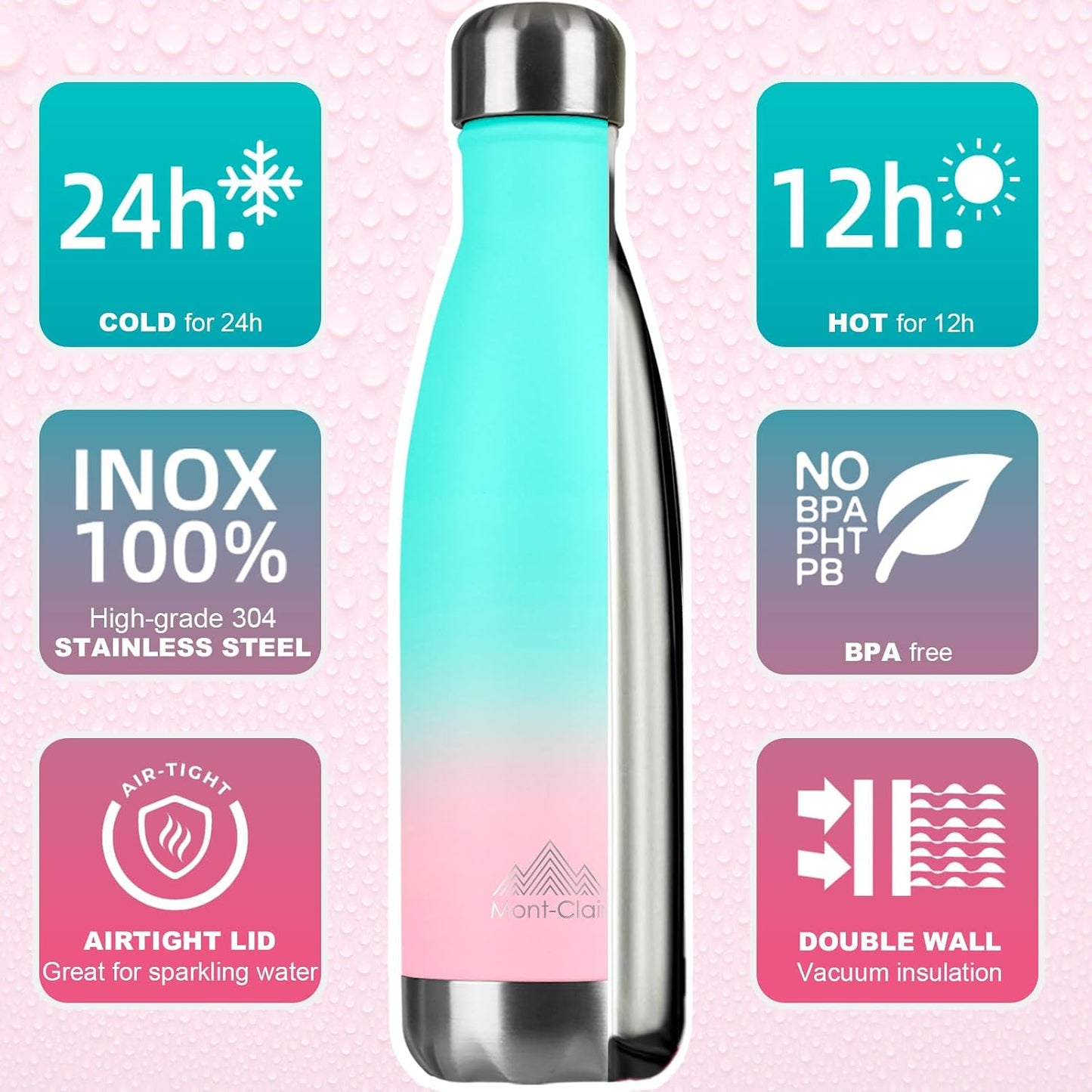 Botella agua acero inox aislada sin BPA 1L termo