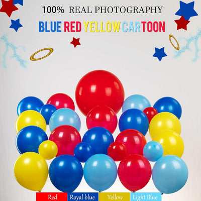 Kit arco globos rojos azules amarillos 140uds estrellas fiesta