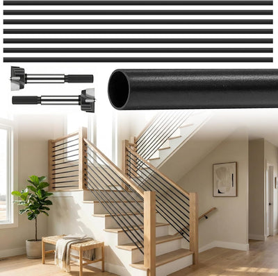 7 Balaustres Aluminio 72pulg Barandilla Interior Negro Mate