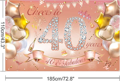 Pancarta tela cumpleaños 40 color oro rosa decoración fiesta
