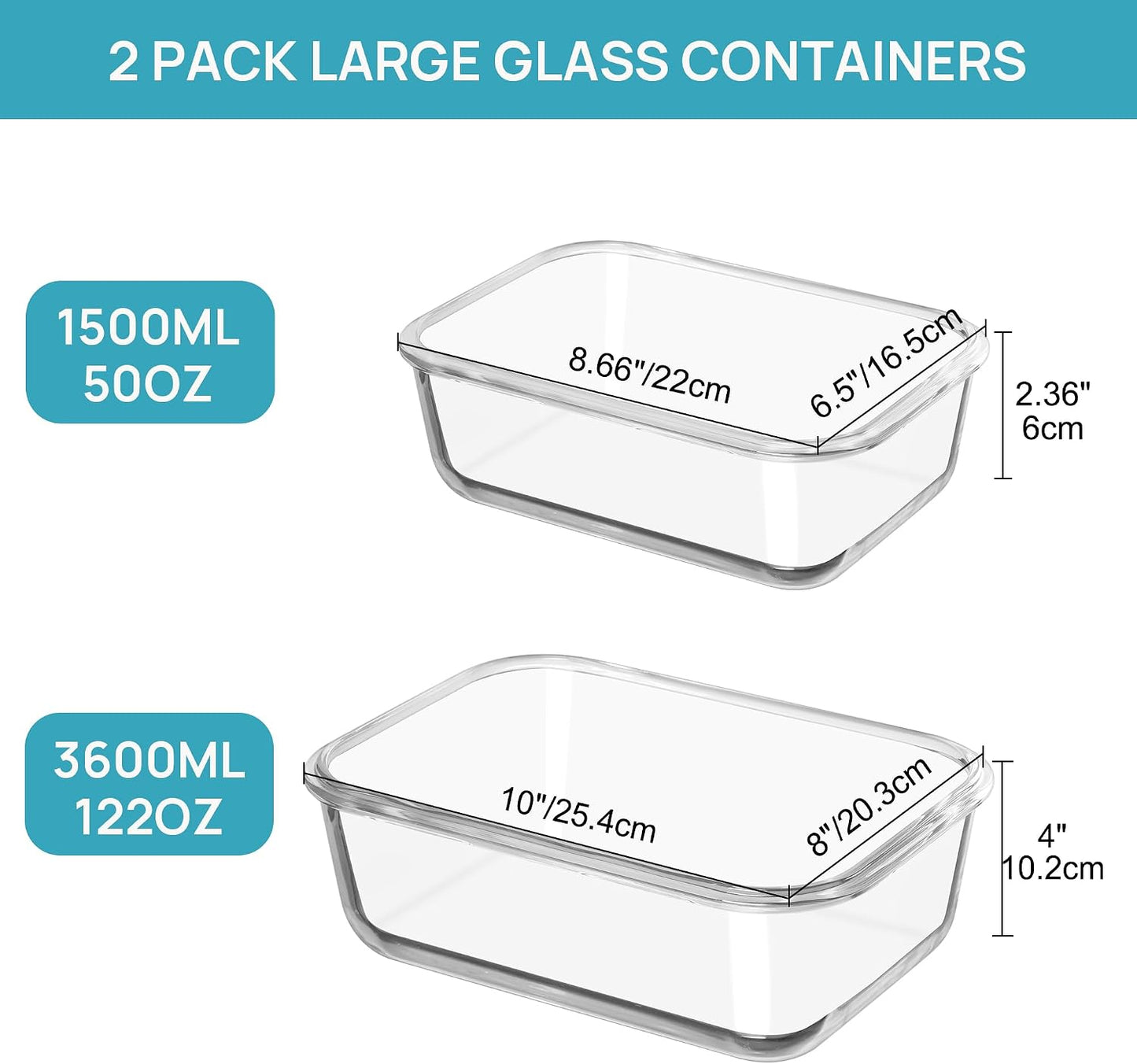 Recipientes vidrio 122oz con tapa hermética