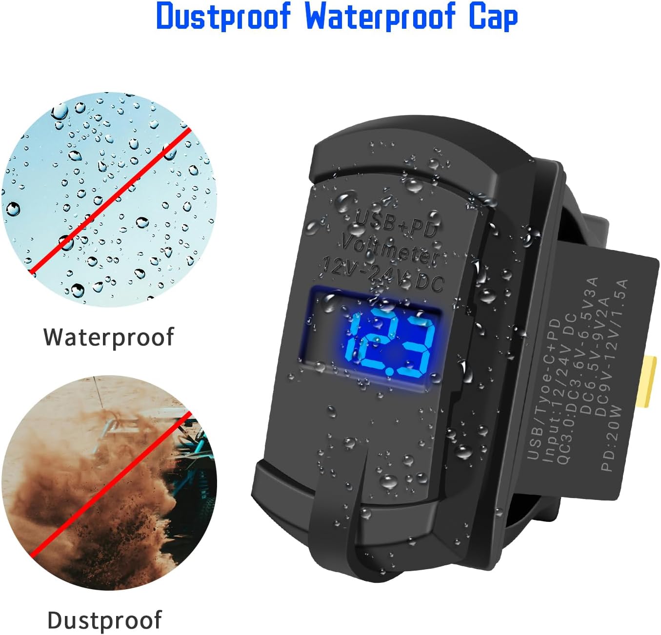 Cargador USB tipo C doble puerto 12-24V coche