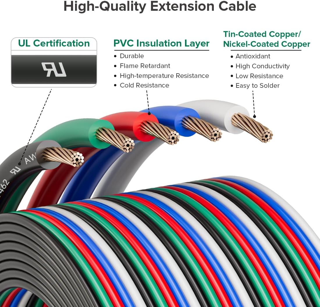 Cable extensión 5 pines 20AWG 32.8ft para luz LED 5050