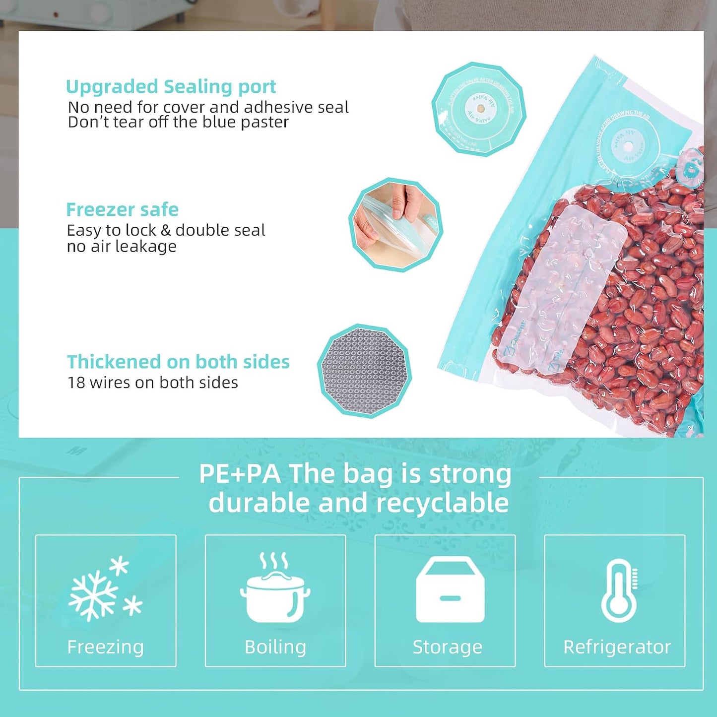 20 Bolsas Sous Vide Reutiliz. Sin BPA Doble Cara