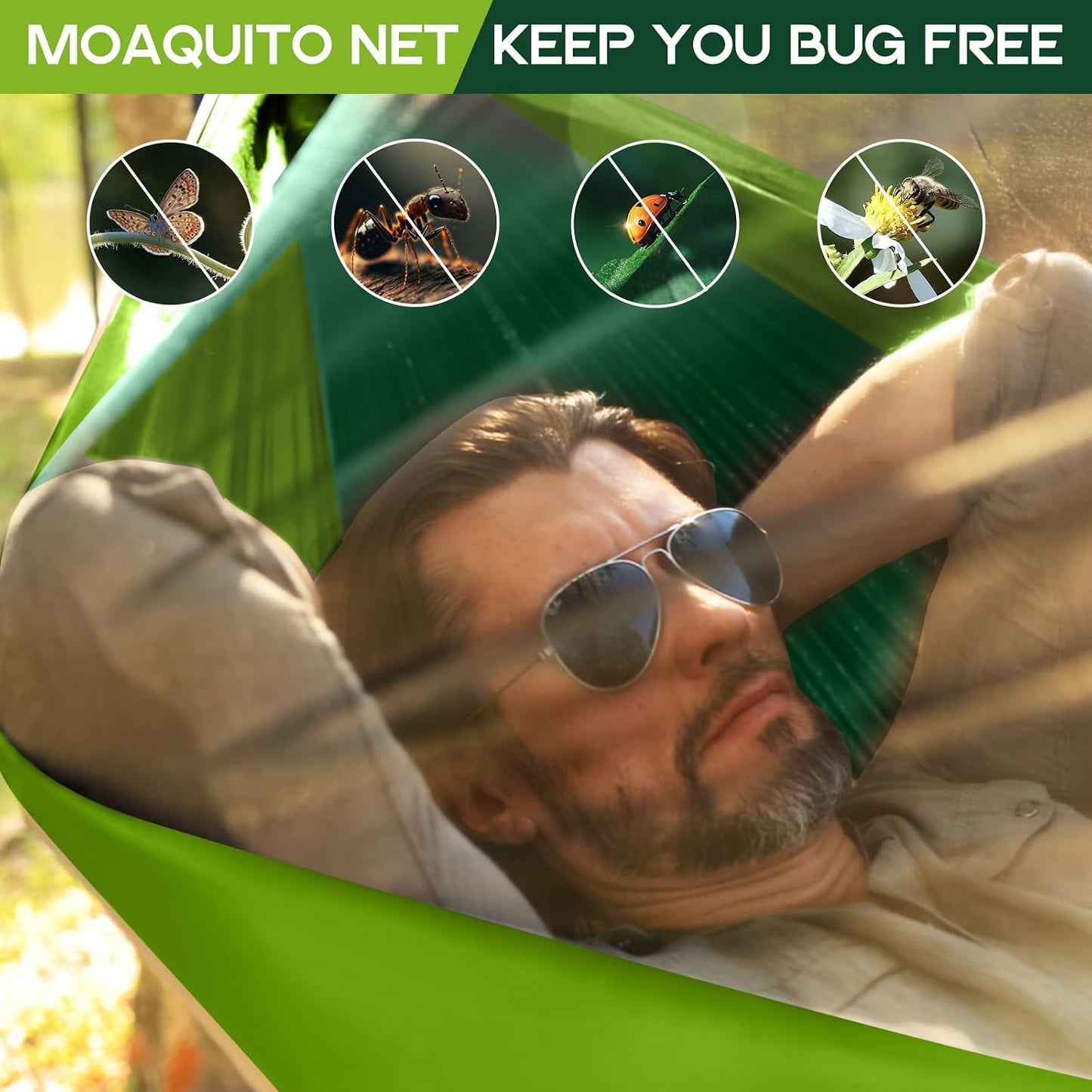 Hamaca camping con mosquitera doble 2 correas para árbol