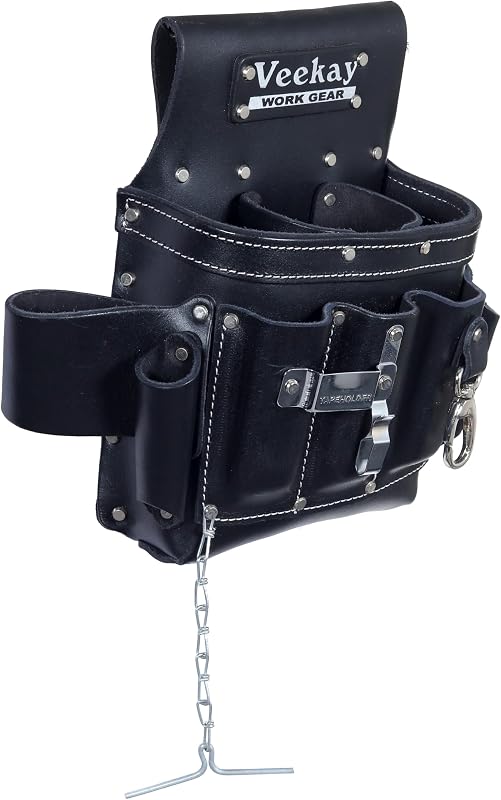 Bolsa cuero herramientas electricista 10 bolsillos duradera