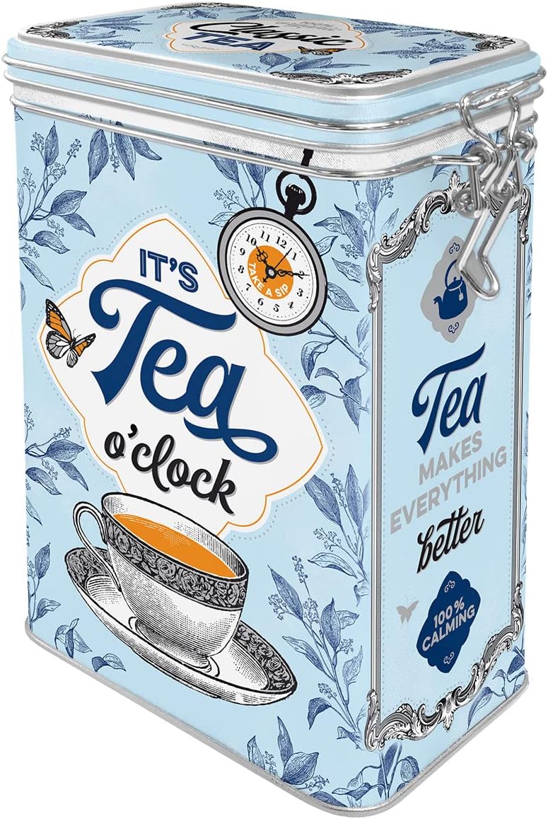 Caja lata té retro 44oz diseño vintage con cierre metálico
