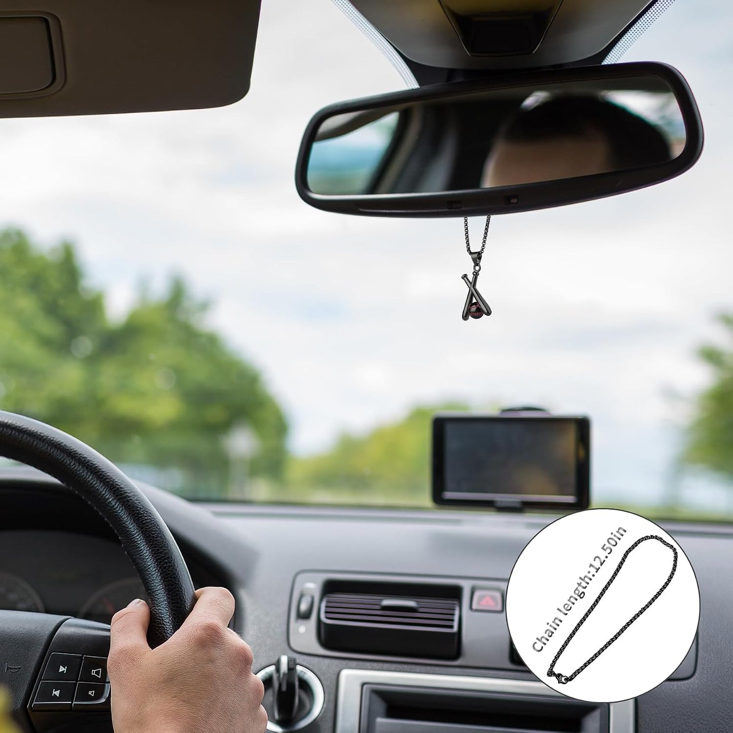 Colgante béisbol para retrovisor acero inox cruz negro