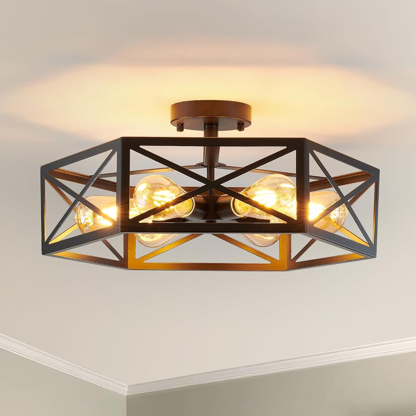 Lámpara techo industrial 6 Pzas metal negro cocina