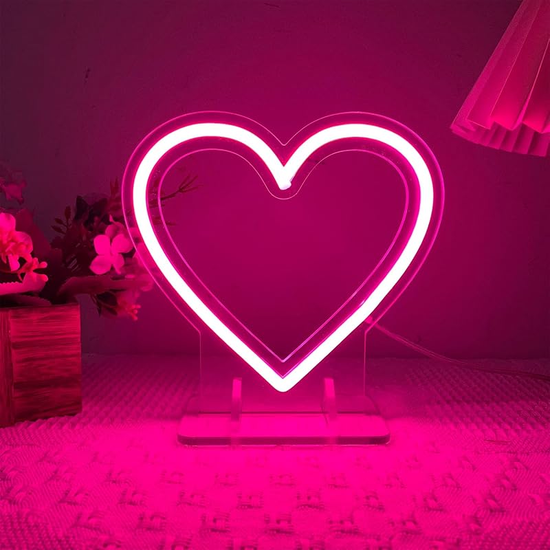Letrero neón corazón rosa LED USB regulable decoración niños