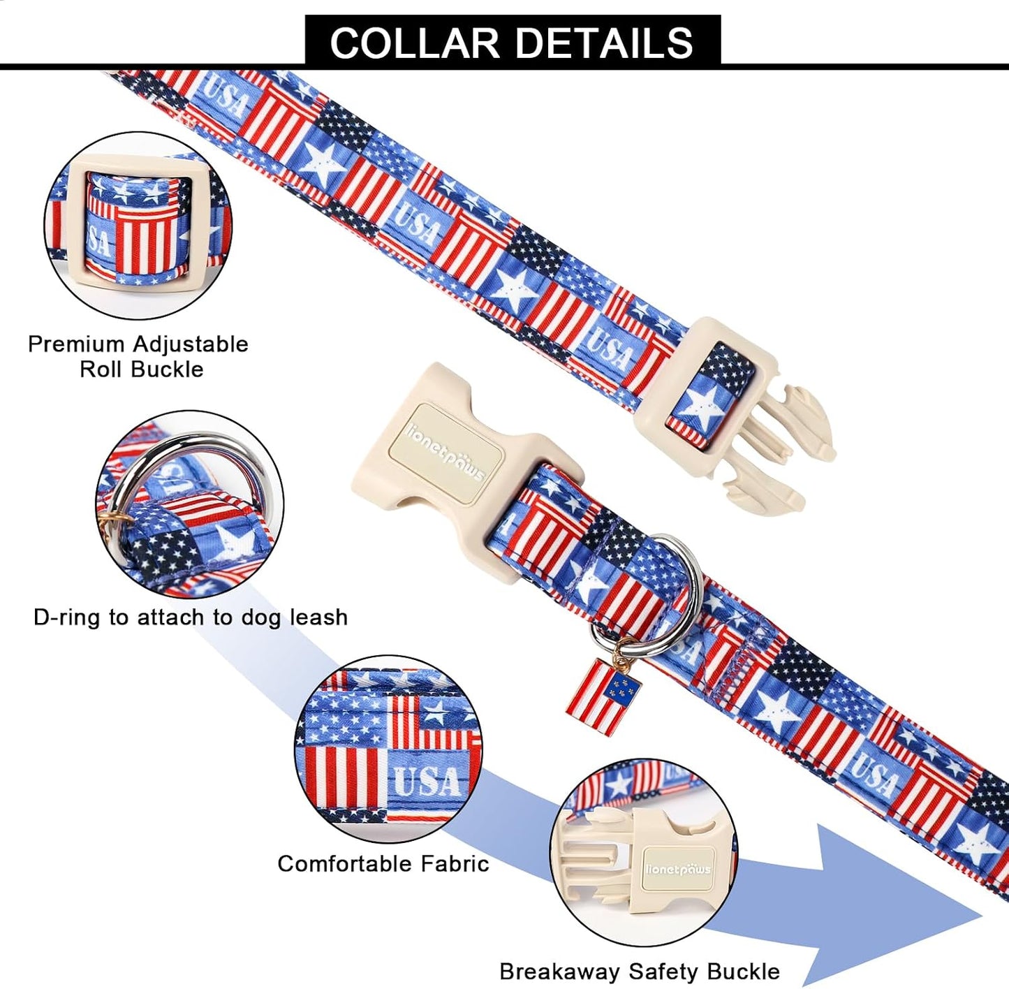 Collar perro verano ajustable patrón bandera americana