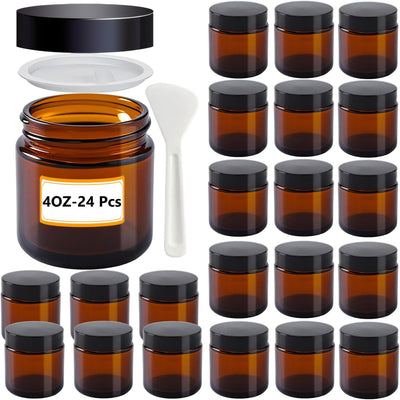 24 Tarros Vidrio 4oz con Tapas y Forro para Cosméticos