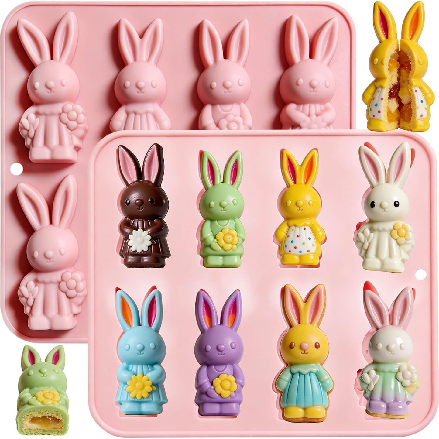 2 Moldes Silicona Conejito Pascua para Chocolate Velas Resina