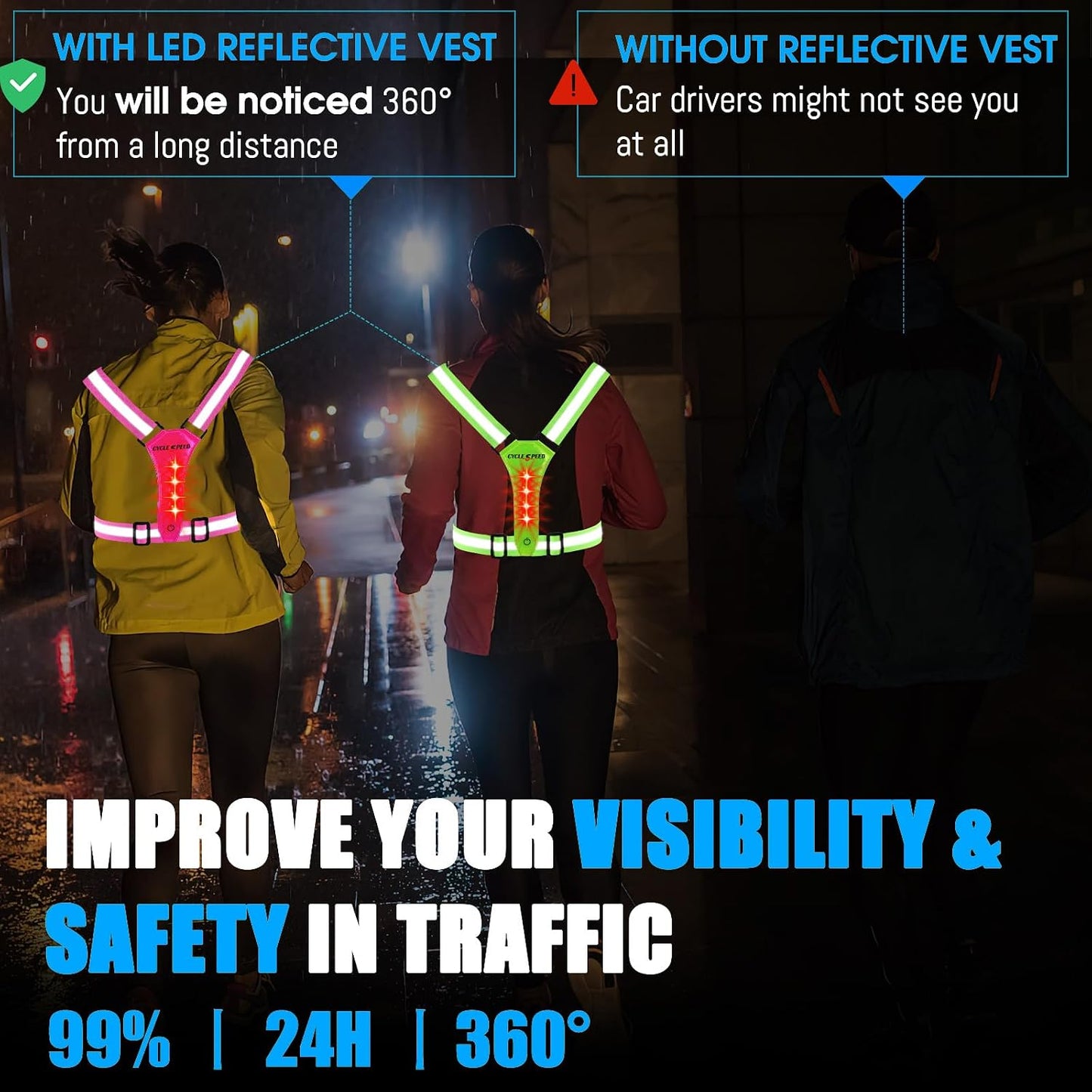 Chaleco LED reflectante recargable USB para correr y caminar