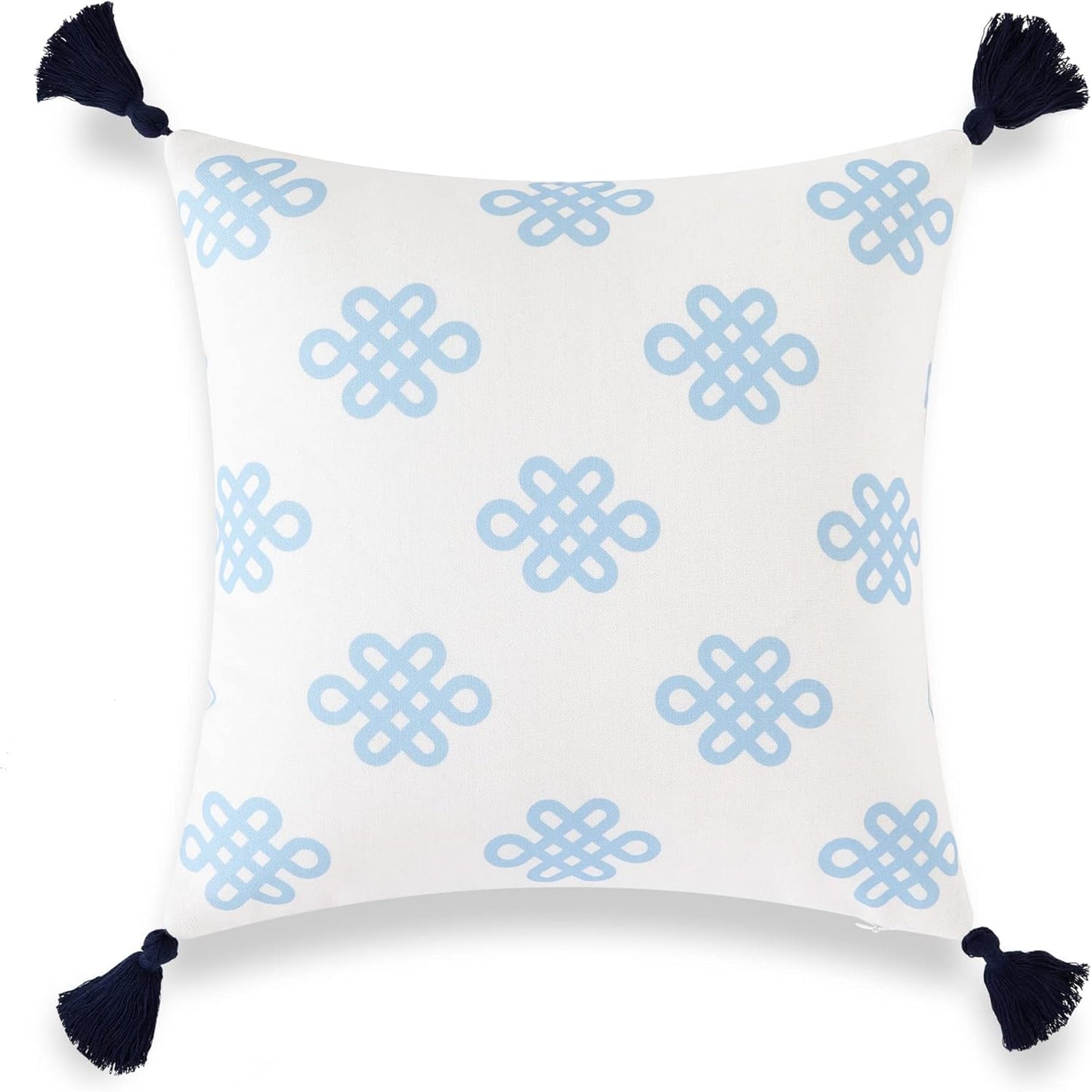 Funda almohada lumbar para sofá patio 18x18pulg borla azul bebé