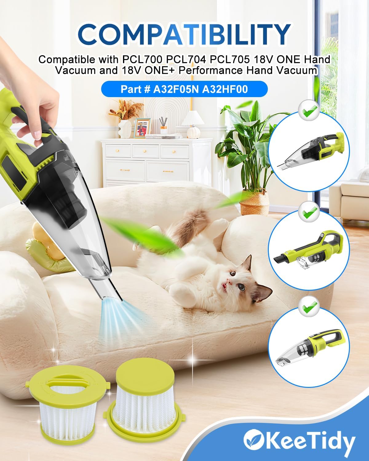 Filtros vacío comp Ryobi ONE 18V PCL700-705 4 Pzas