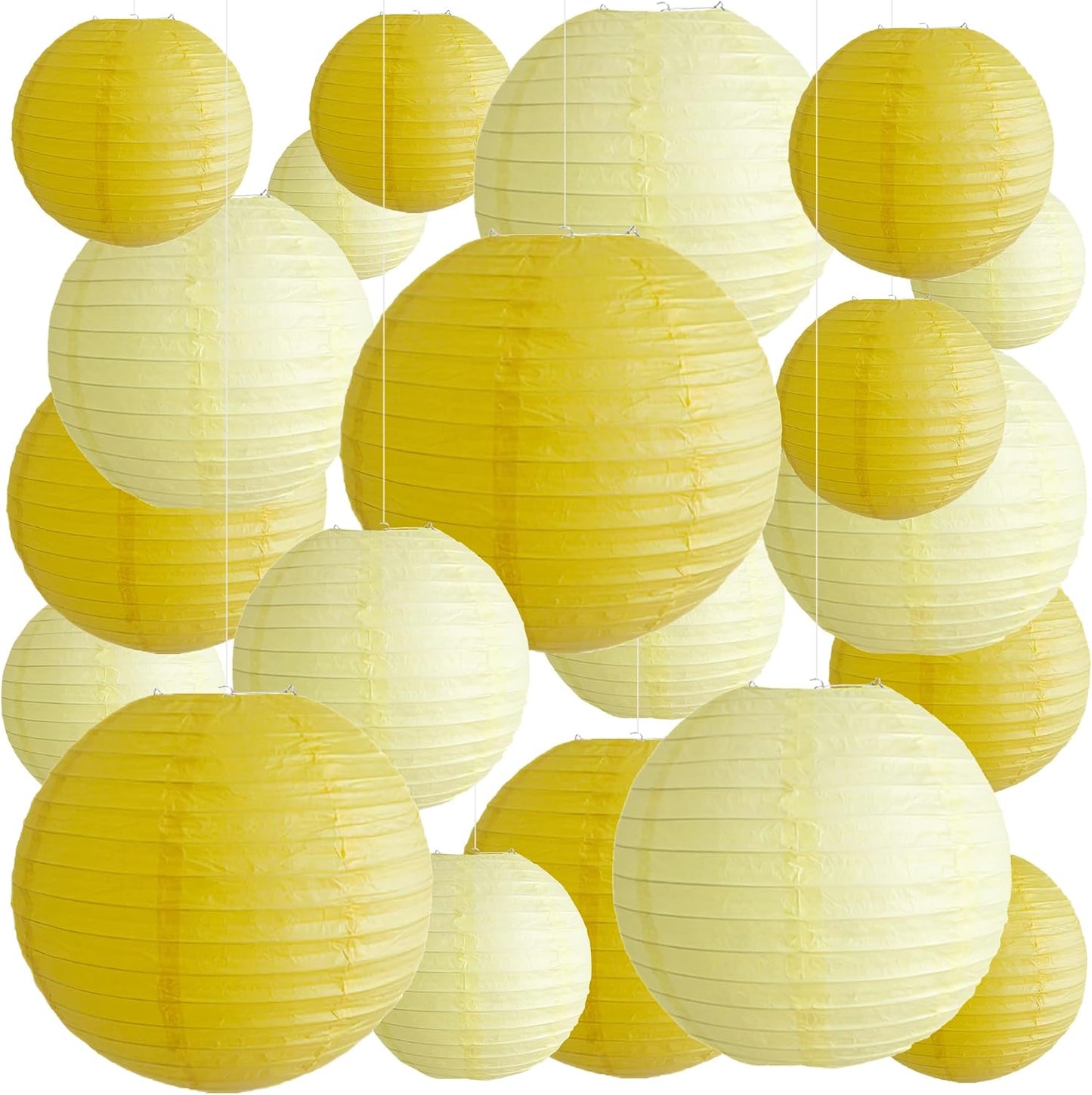 20 Linternas Papel Amarillas 6-10pulg Colgantes Decorativas
