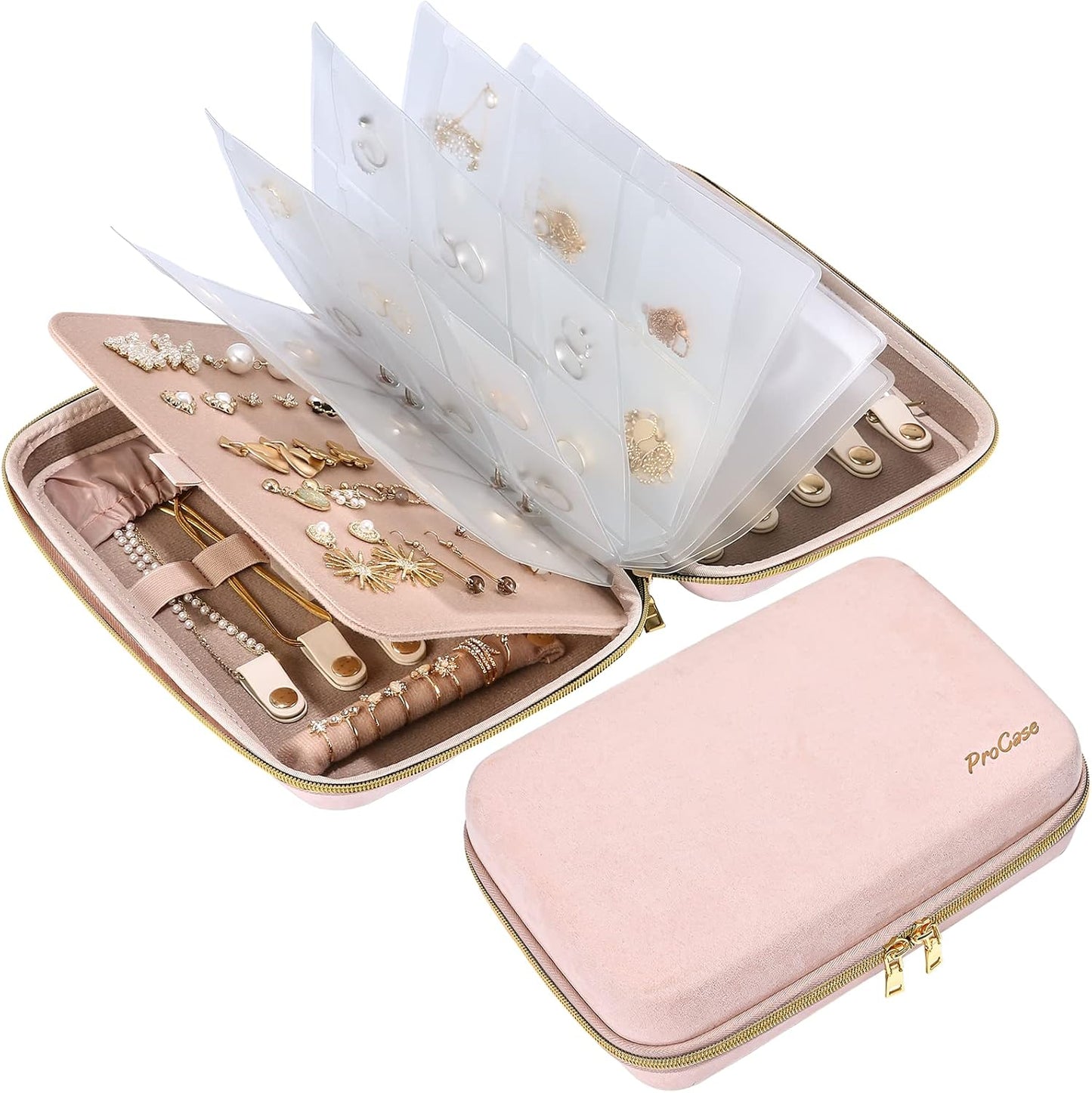 Estuche organizador joyería viaje con anillas y bolsillos