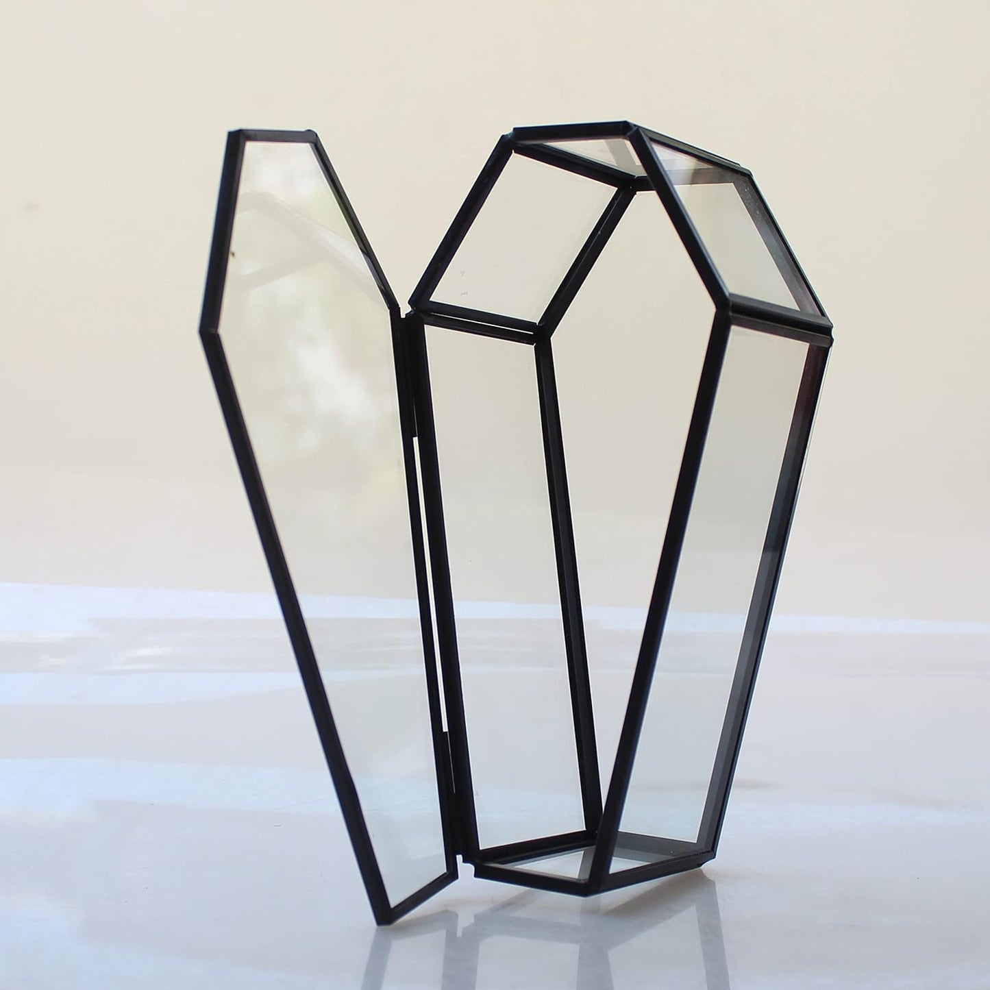 Joyero cristal tipo ataúd negro terrario gótico
