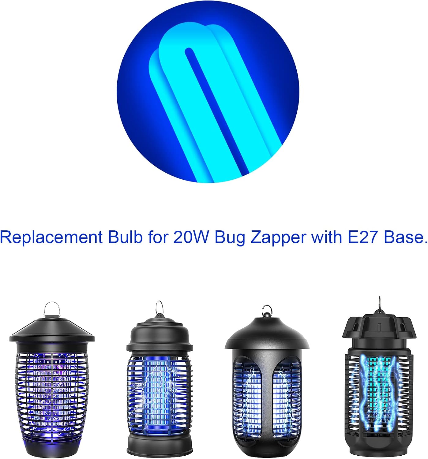 2 Bombillas E27 20W para Exterminador Insectos Comp Meilen