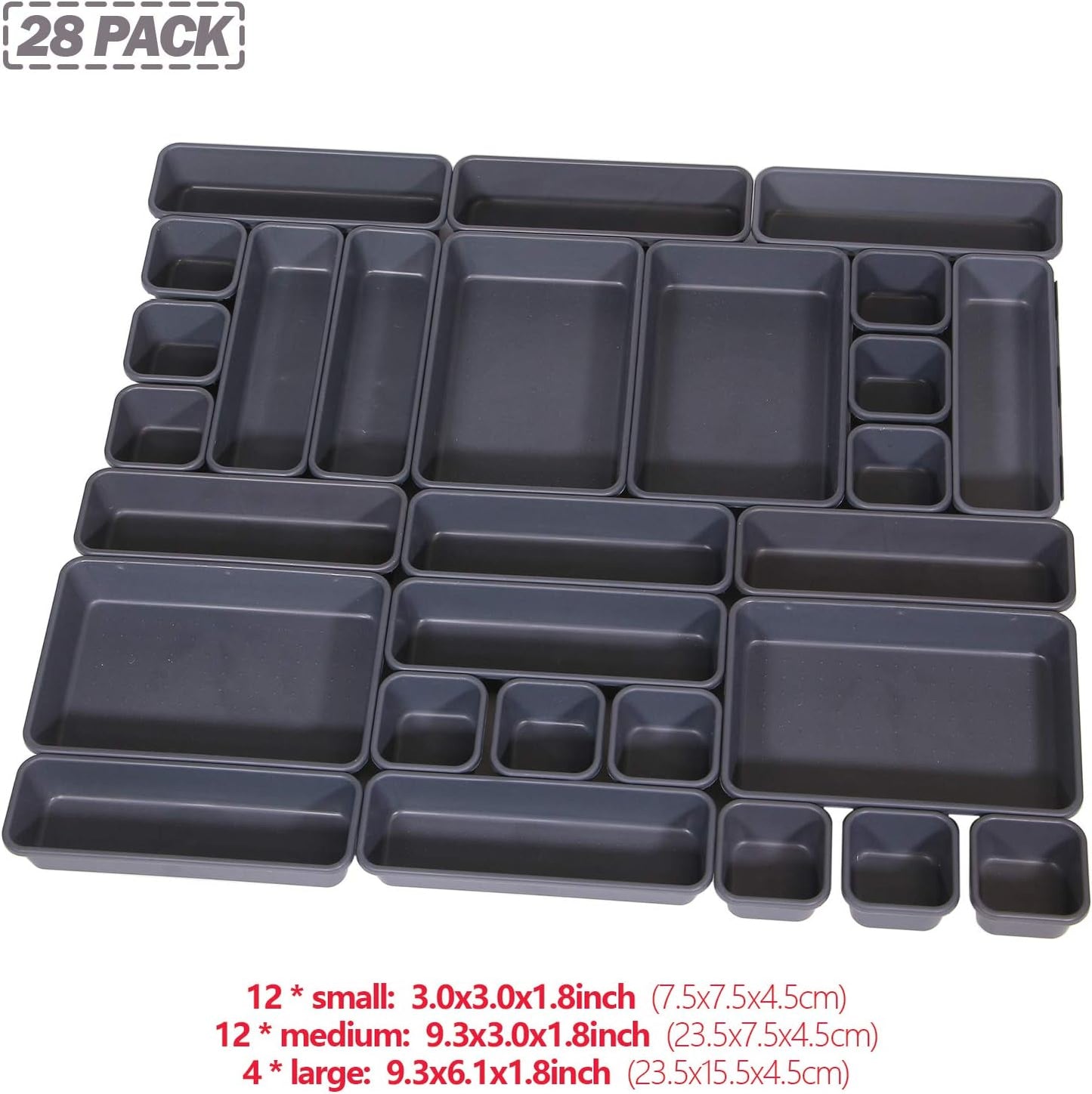 Set 28 organiz. cajones escritorio plástico poco profundo