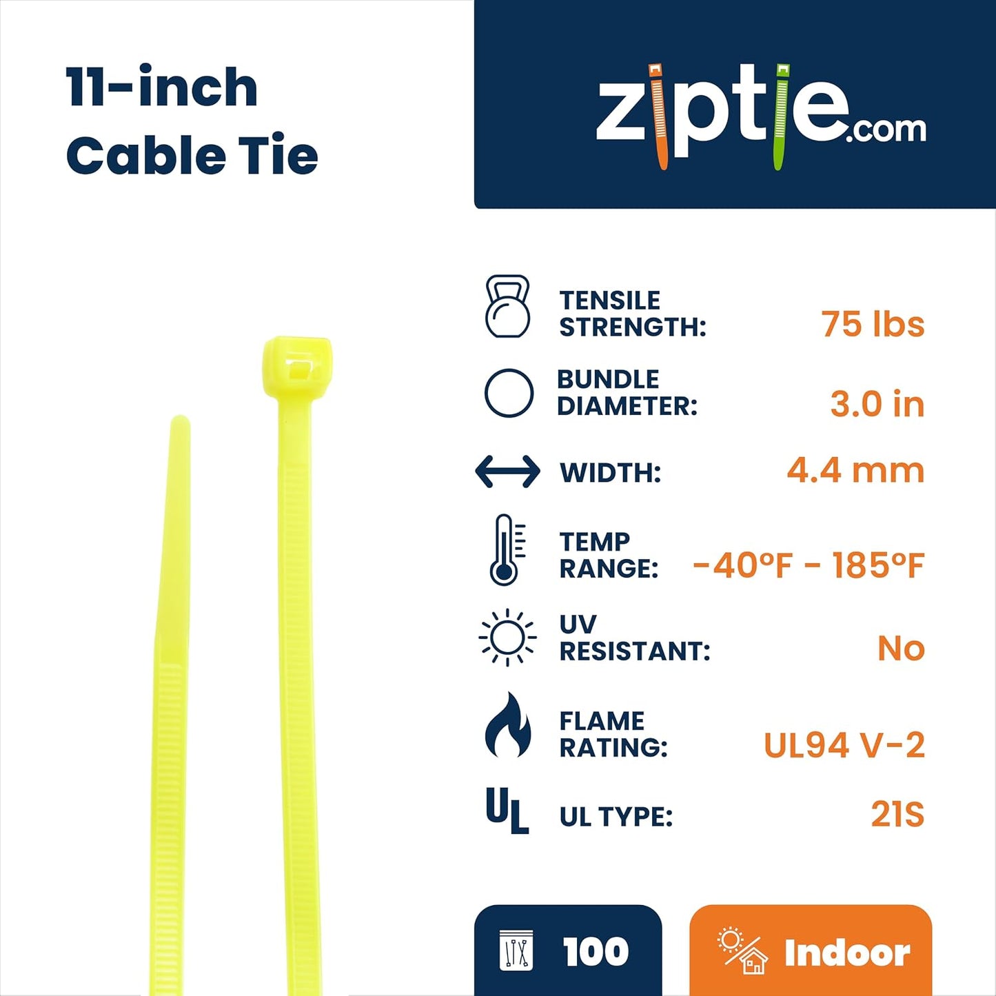 Bridas multiusos nailon amarillo 11pulg resistencia 75lb cert UL