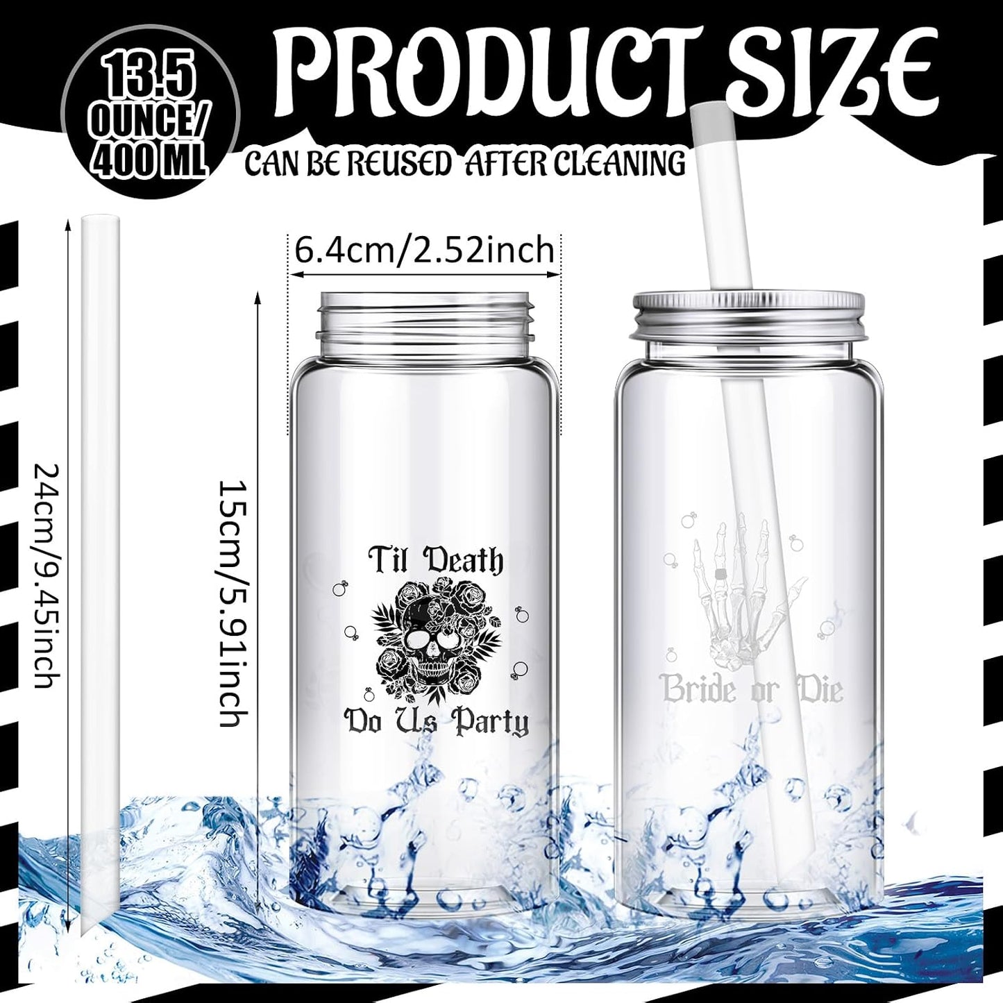 16 Vases Reutilizables 13.5oz con Tapas y Pajitas