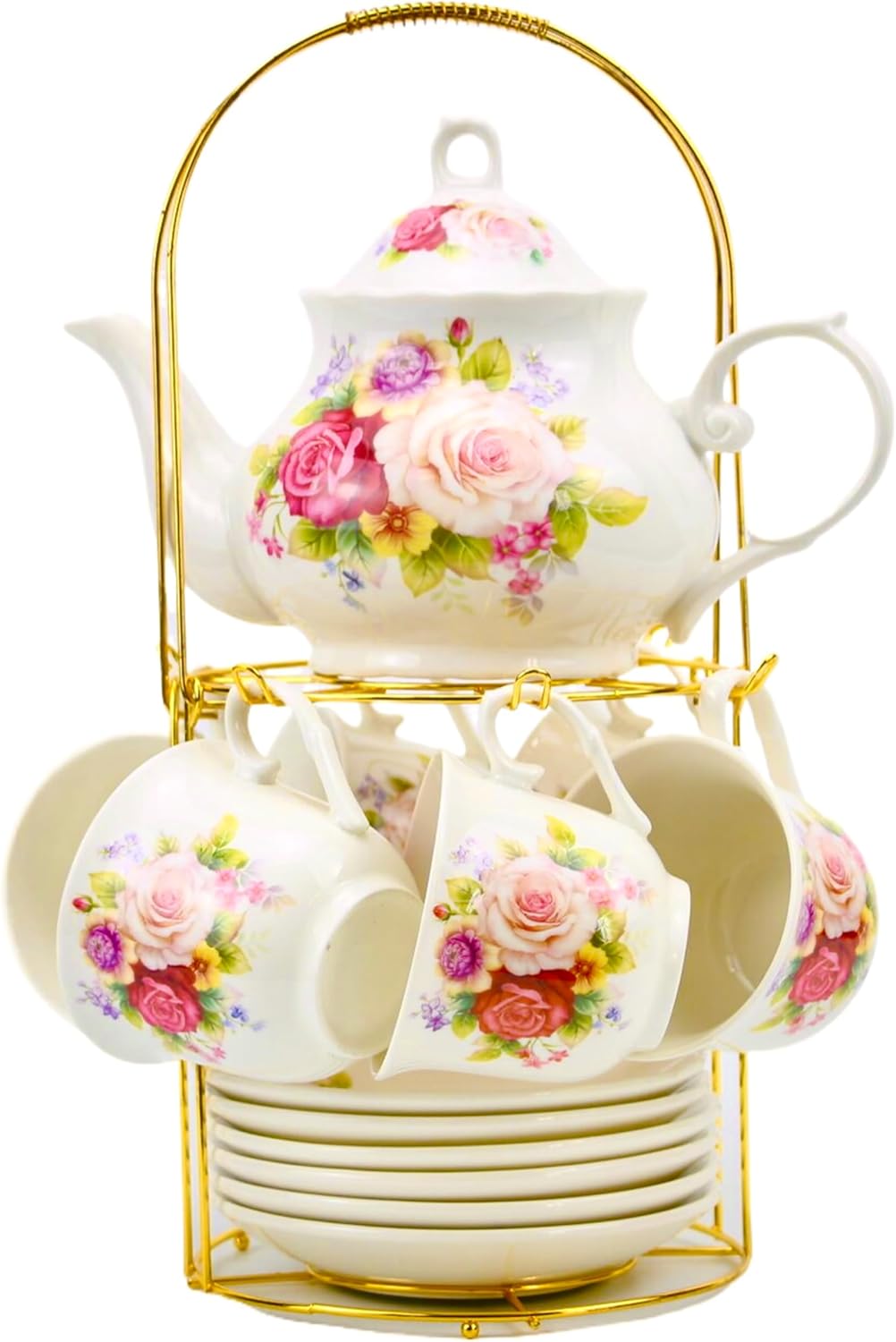 Set 20 Pzas Tazas Té Porcelana China Borde Dorado Estante