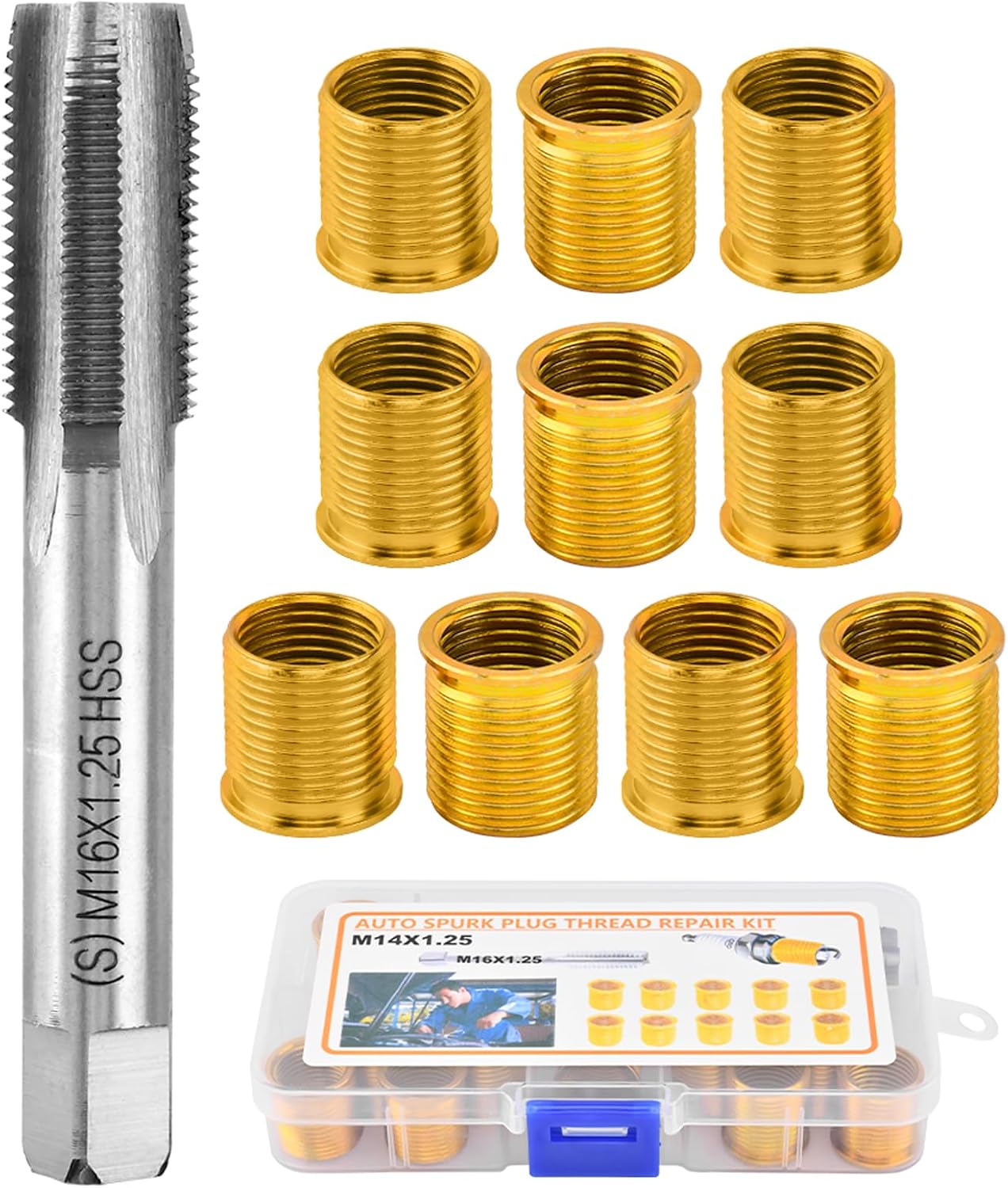 Kit reparación rosca bujía M14x1.25 11 pzas insertos y grifo
