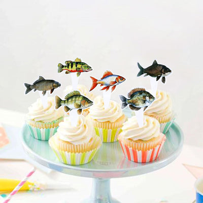 24 Adornos Cupcakes Peces Temática Baby Shower Fiesta