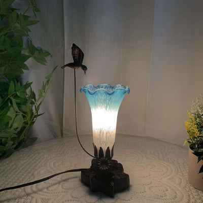 Lámpara mesa vidrio soplado colibrí flor 4.25x12"