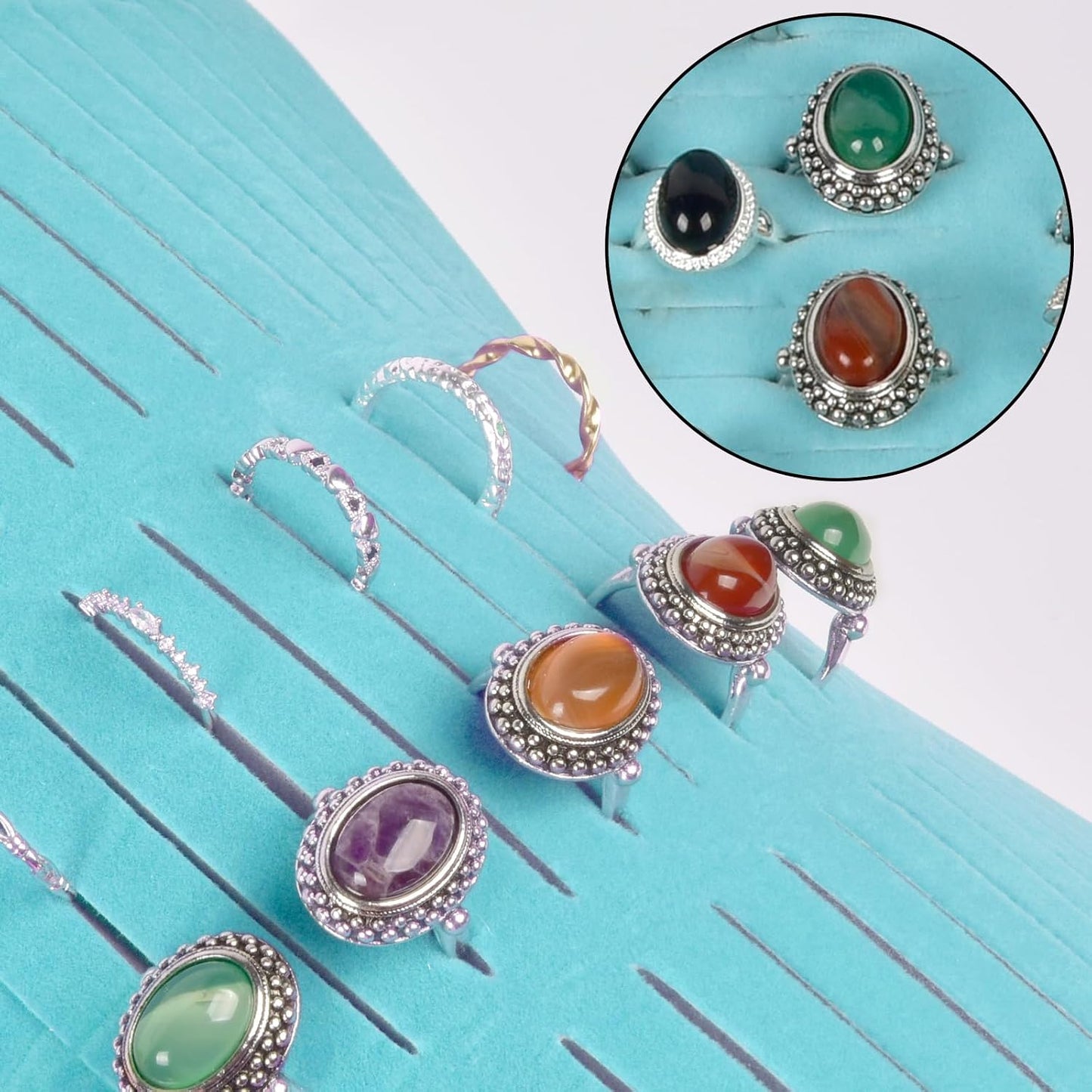 Estuche anillos 42 ranuras con soporte vitrina 50 anillos