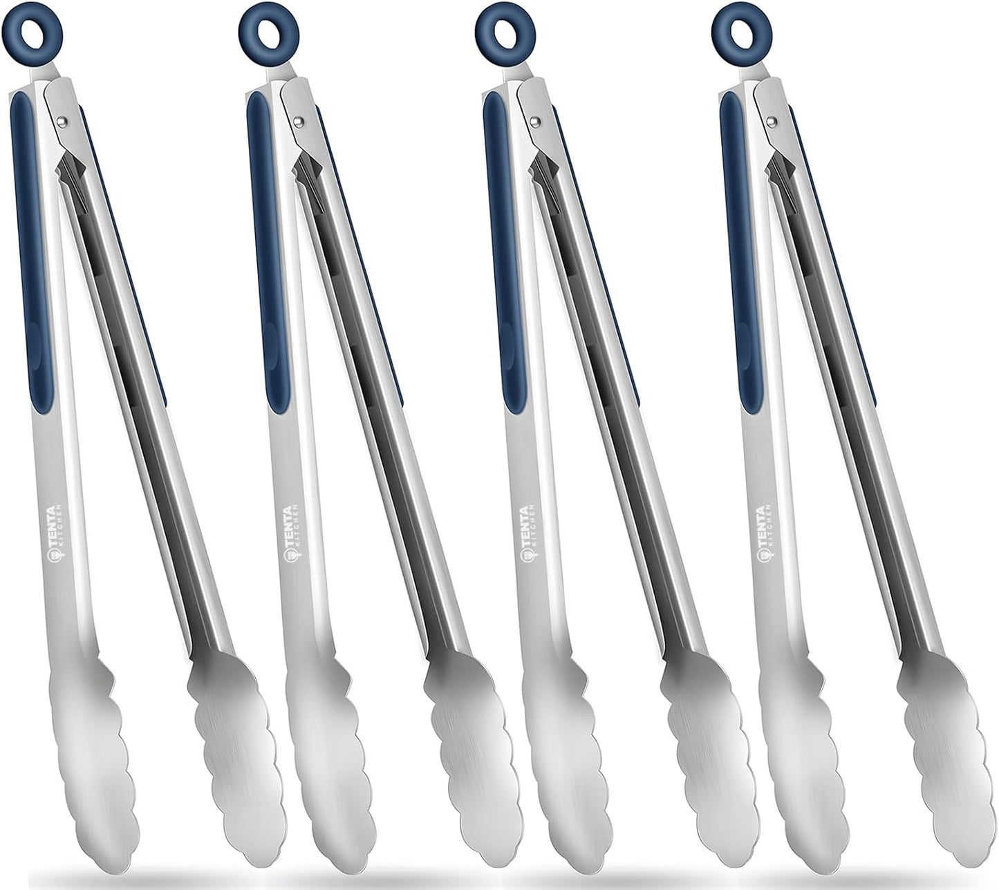 Pinzas acero inox 12pulg agarre antiderrap set 4 azul