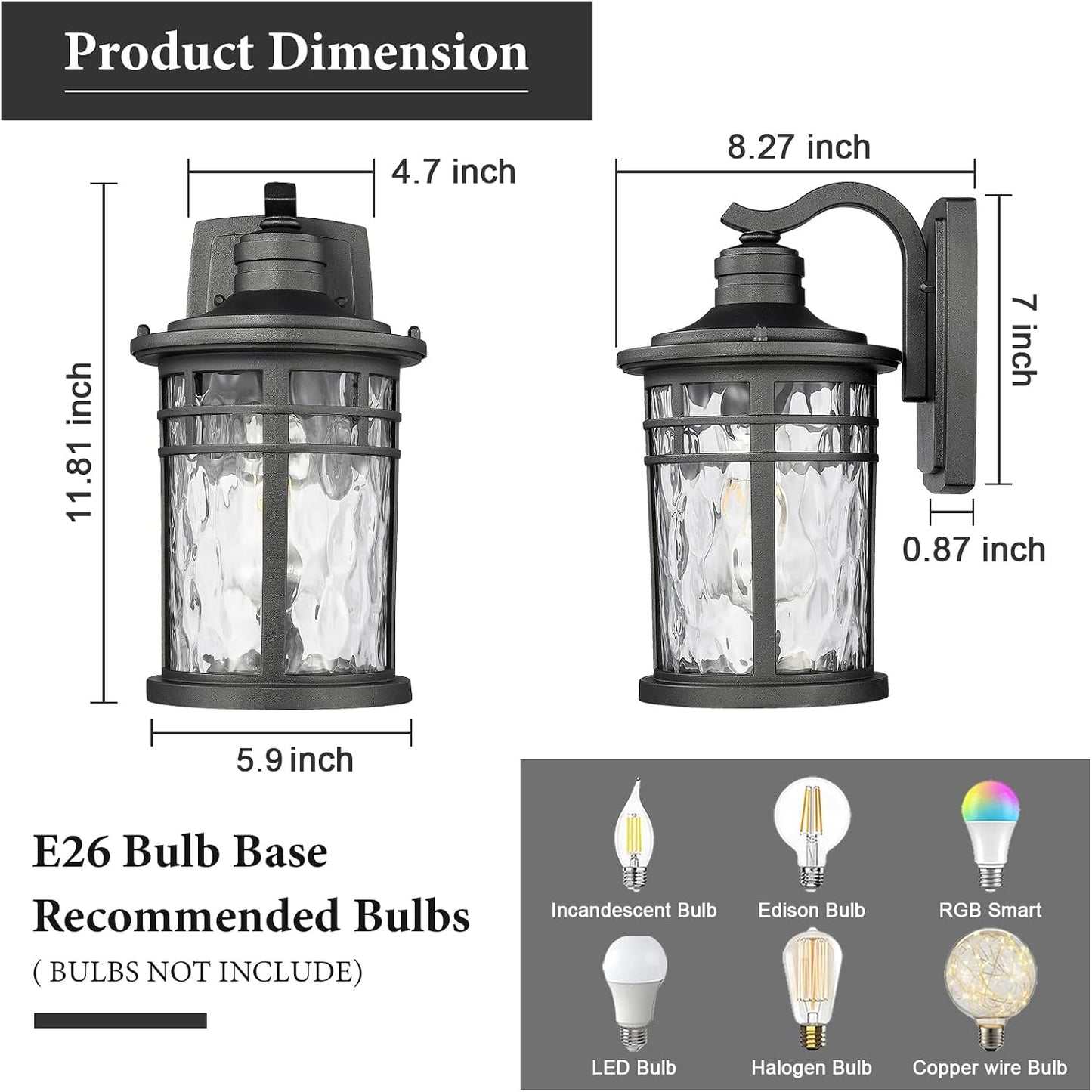 Luces exteriores para pared con vidrio onda agua