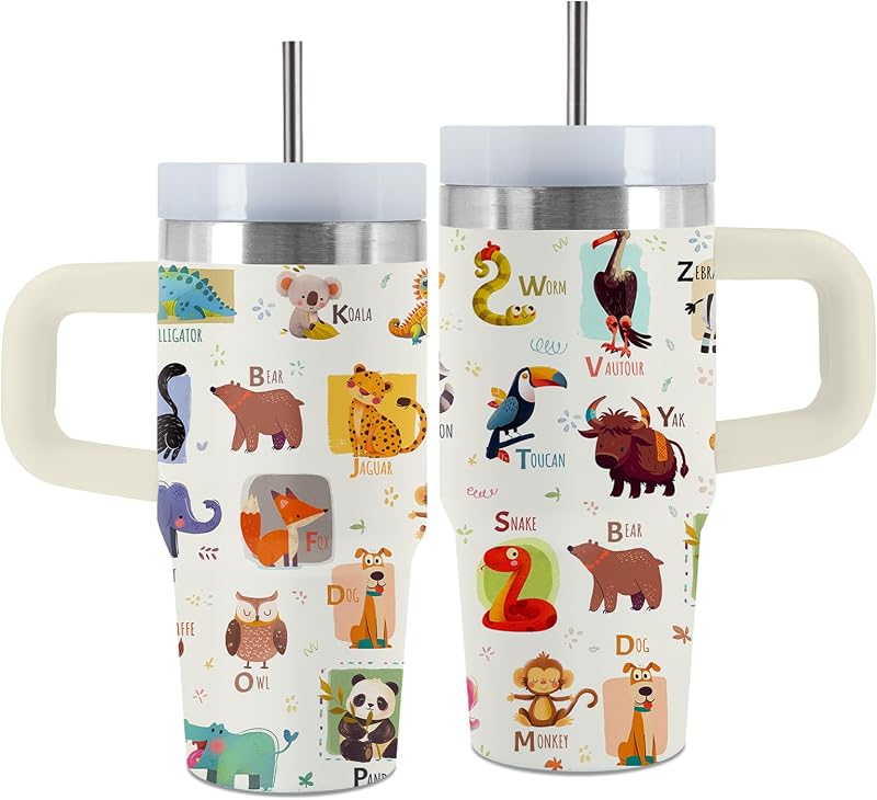 Vaso aislado 14oz con asa pajilla letras ABC para niños