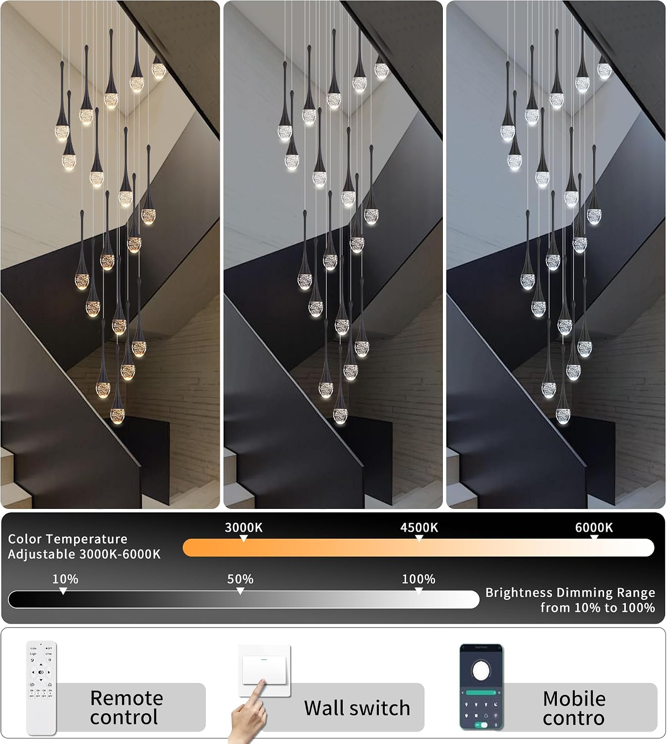 Candelabro cristal escalera 18 luces LED color negro