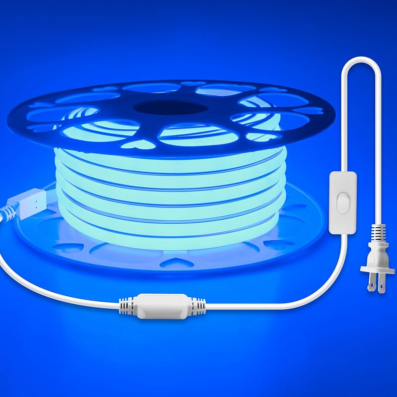 Tira luces LED 120v 50ft azul IP67 con interruptor jardín
