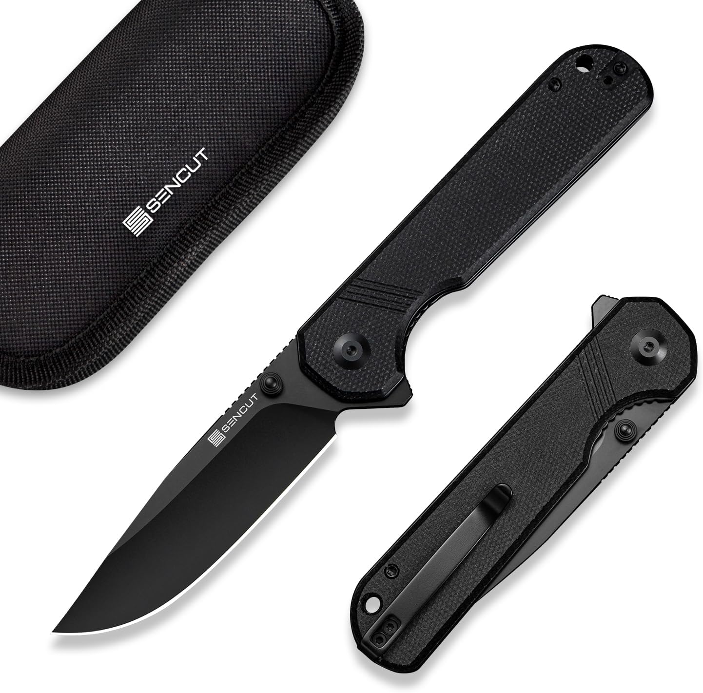 Cuchillo EDC hoja 9Cr18MoV 3.68" clip mango micarta negra