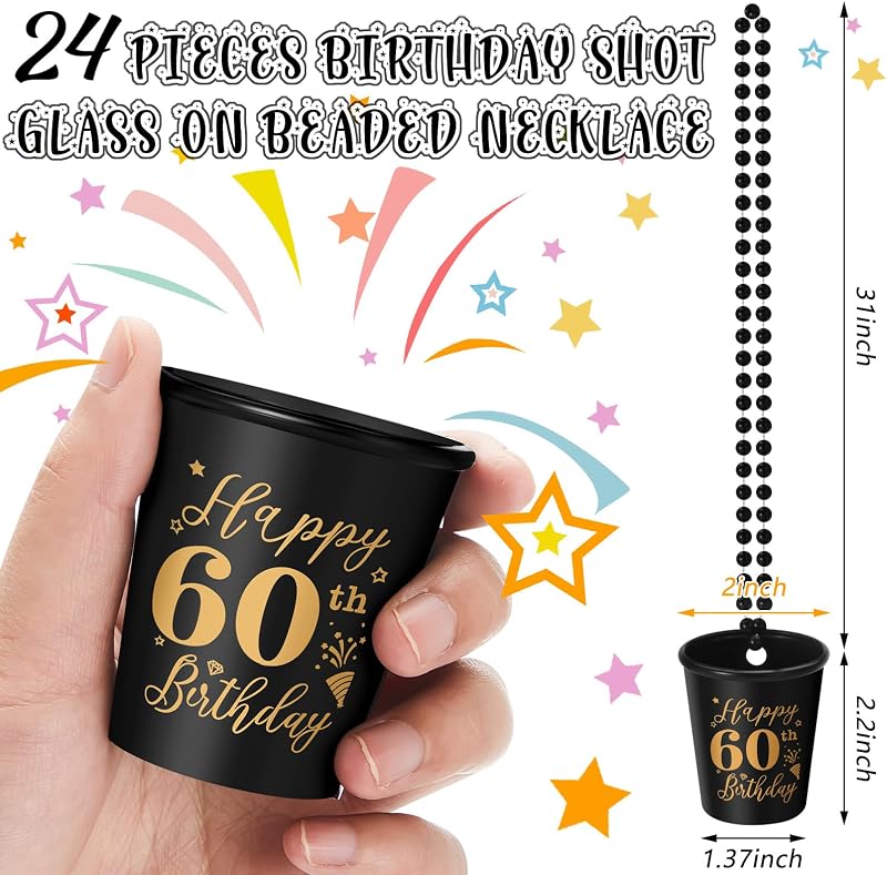 24 Pzas Tazas Plástico Dorado y Negro para Cumpleaños