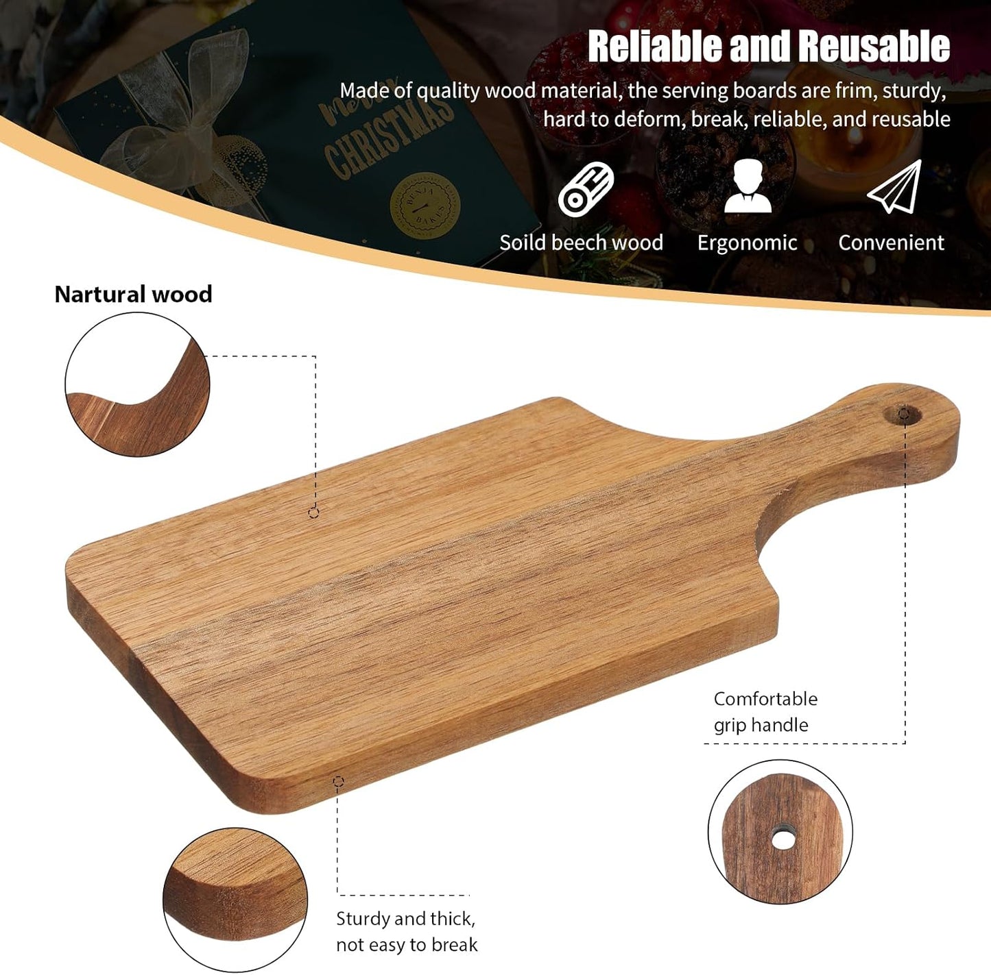 Tabla cortar gruesa 6 Pzas madera acacia eventos