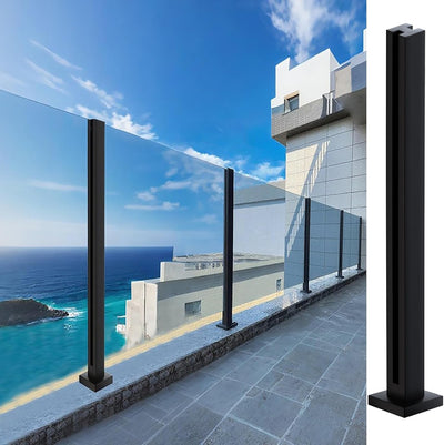 Barandilla vidrio negro poste acero inox para escalones