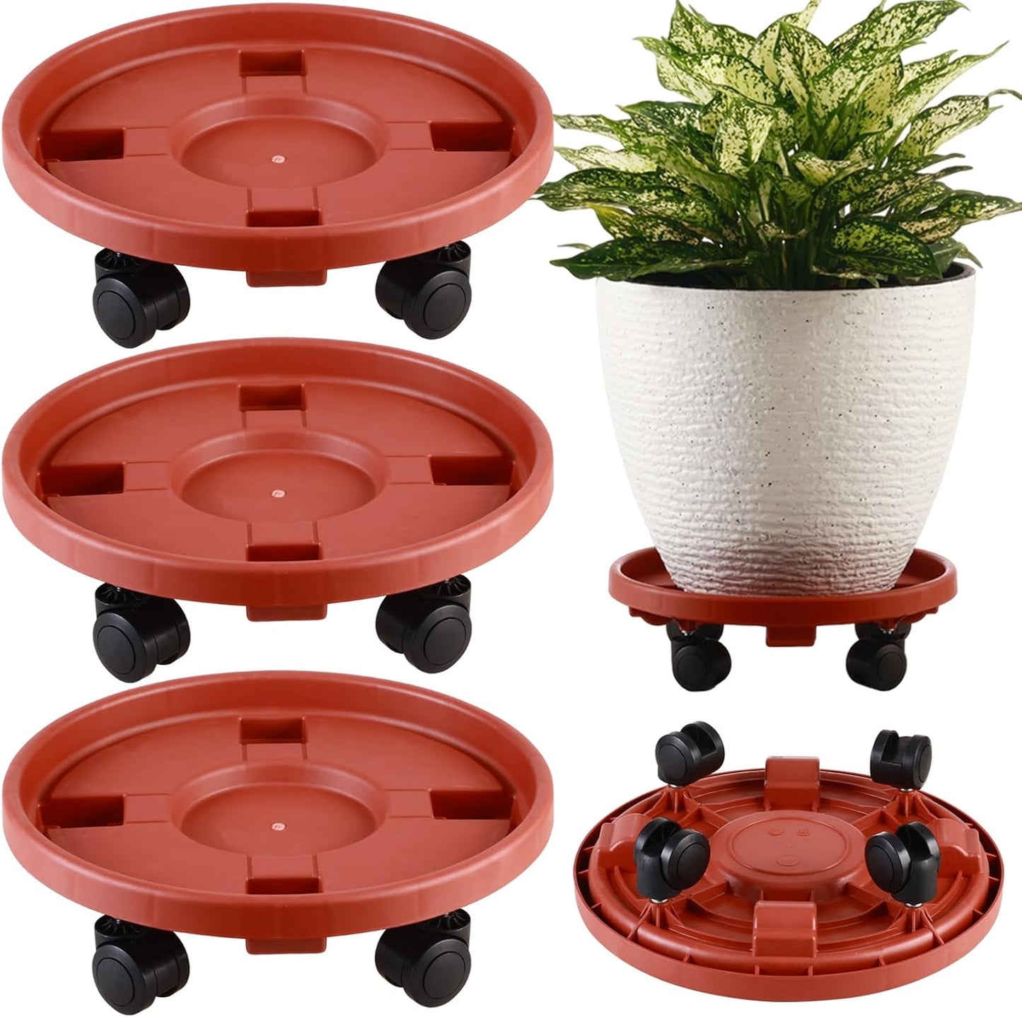 3 Soportes para Plantas con Ruedas 13" Plástico Resistente