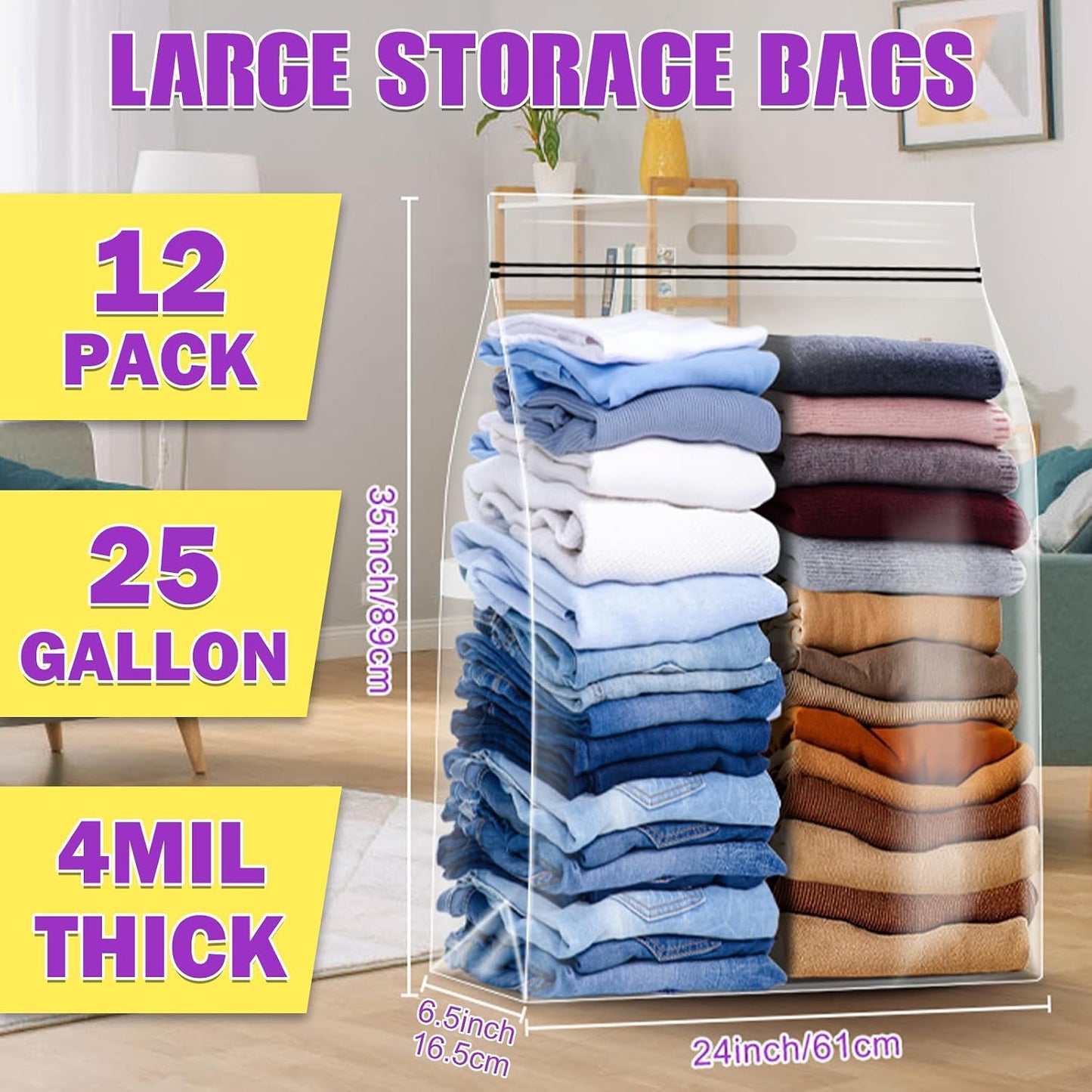Bolsas almacenamiento 25gal 35x24 transparentes resellables
