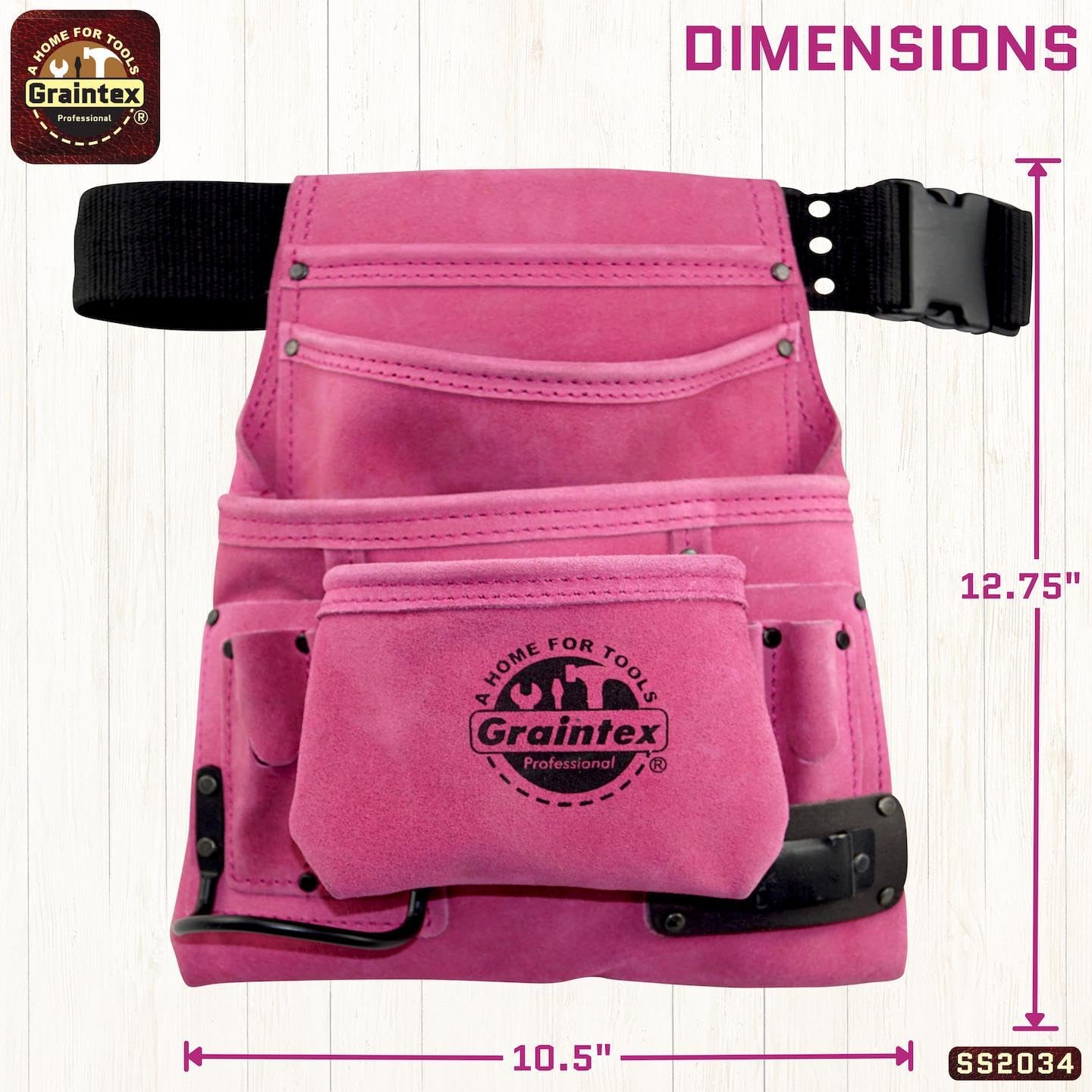 Bolsa 10 bolsillos gamuza rosa cinturón 2pulg para manitas